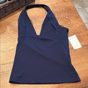 gaze Navy Halter V-Neck Tank Top